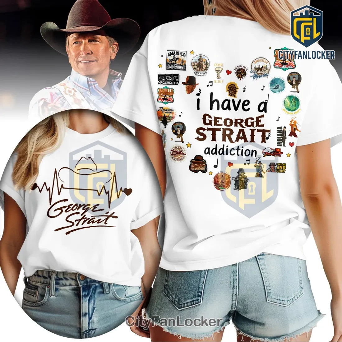 George Strait x Indiana Jones Mashup White Graphic T-Shirt