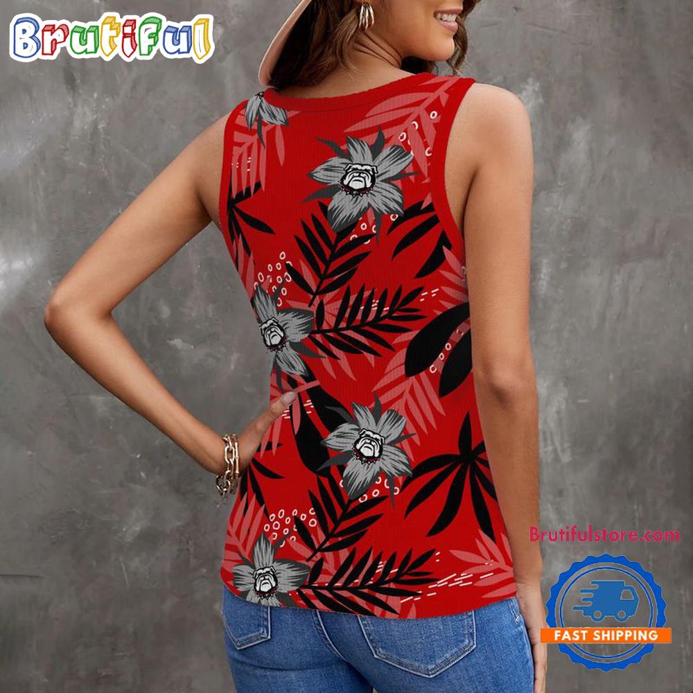 Georgia Bulldogs Hibiscus Pattern Women’s V-Neck Ribbed Tank Top