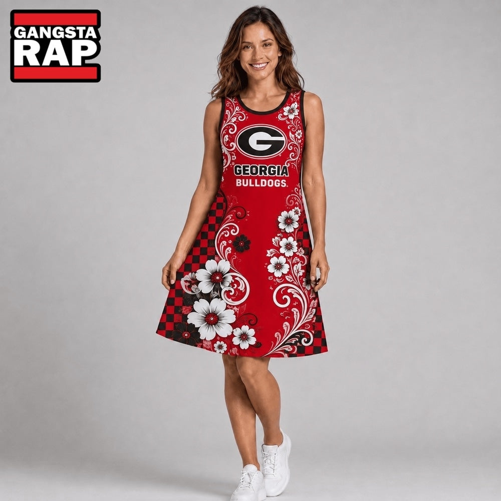 Georgia Bulldogs NCAA Sporty Floral Elegance Women’s Sleeveless Dress