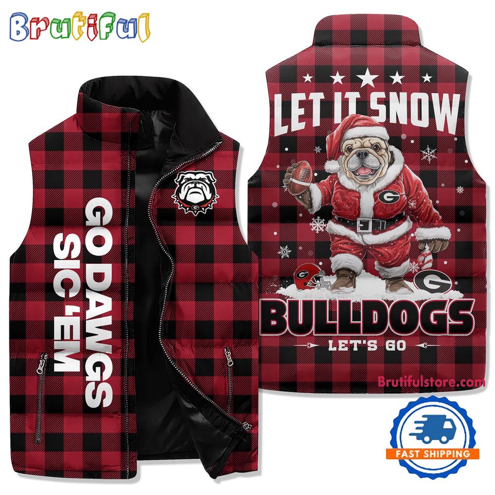 Georgia Bulldogs Sporty Mascot Design Sleeveless Puffer Jacket