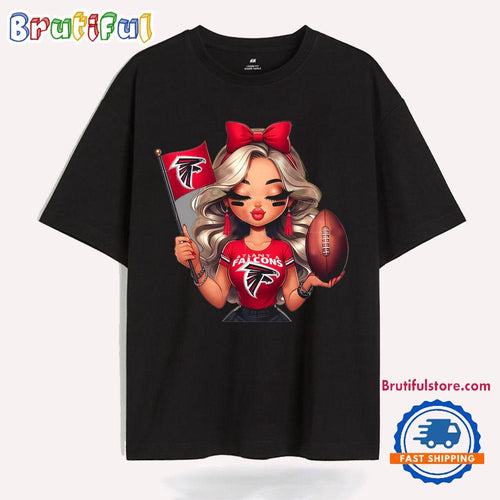 Girl Hold Flag Cheer Football Team Win Super Bowl Atlanta Falcons T Shirt