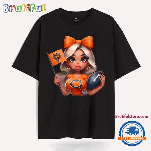 Girl Hold Flag Cheer Football Team Win Super Bowl Chicago Bears T Shirt