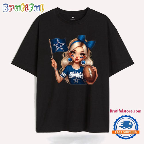 Girl Hold Flag Cheer Football Team Win Super Bowl Dallas Cowboys T Shirt