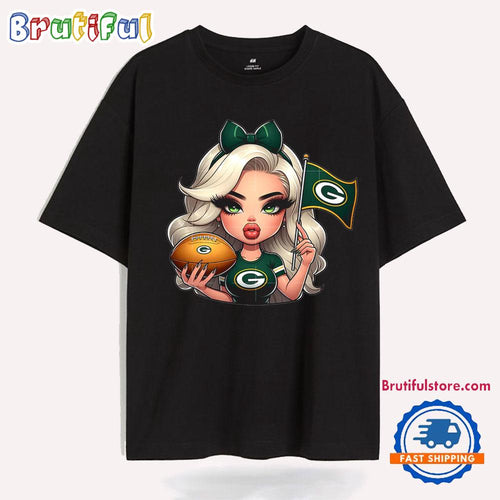 Girl Hold Flag Cheer Football Team Win Super Bowl Green Bay Packers T Shirt