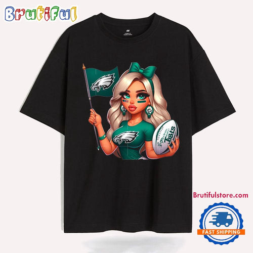 Girl Hold Flag Cheer Football Team Win Super Bowl Philadelphia Eagles T Shirt