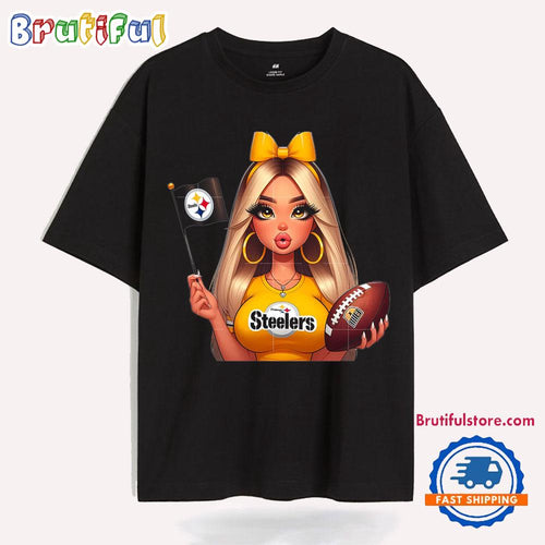Girl Hold Flag Cheer Football Team Win Super Bowl Pittsburgh Steelers T Shirt