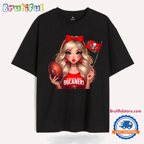 Girl Hold Flag Cheer Football Team Win Super Bowl Tampa Bay Buccaneers T Shirt
