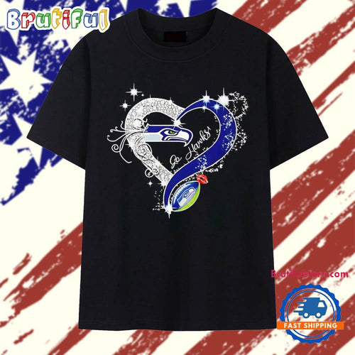 Go Hawks Seattle Seahawks silver heart graphic T Shirt