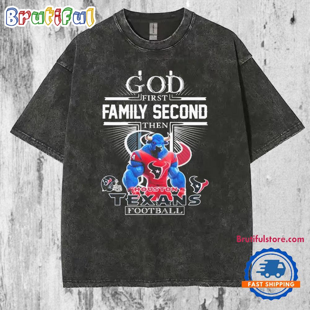 God First Family Second Then South Houston Texans Mascot Mineral Wash T Shirt