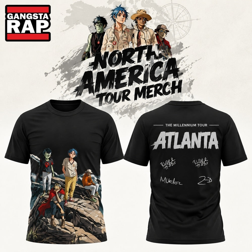 Gorillaz The North American Mountain Tour 2026 Limited Edition Black T Shirt
