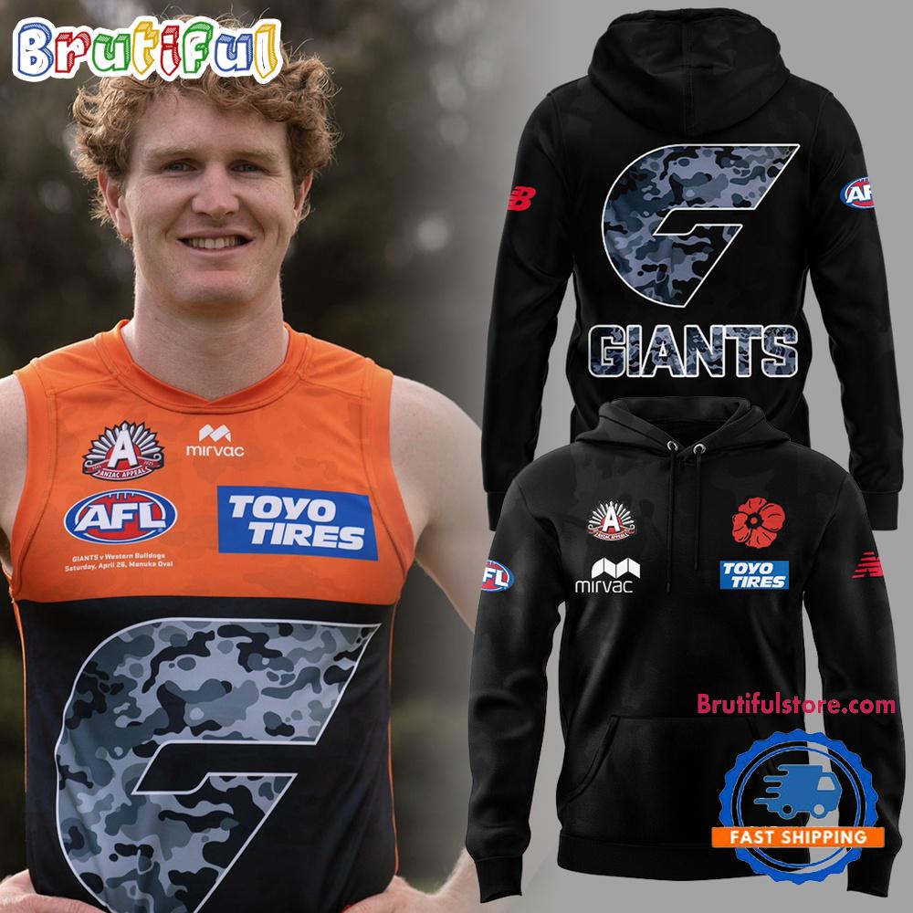 Greater Western Sydney Giants Anzac Day 2025 Black Hoodie T-Shirt