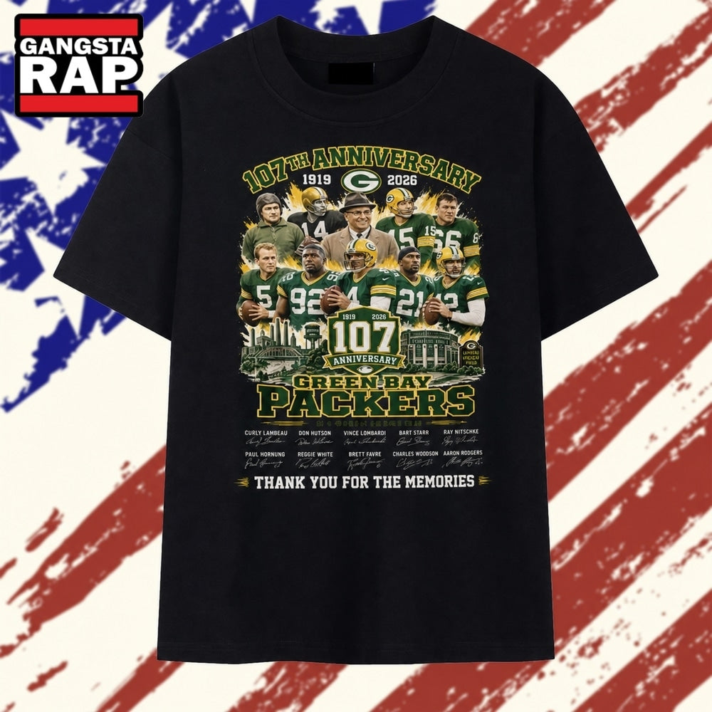Green Bay Packers 107th Anniversary 1919 2026 Signatures NFL T Shirt