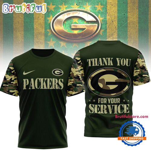 Green Bay Packers 2026 NFL Camouflage Thank You For Service Limited 3D Shirt
