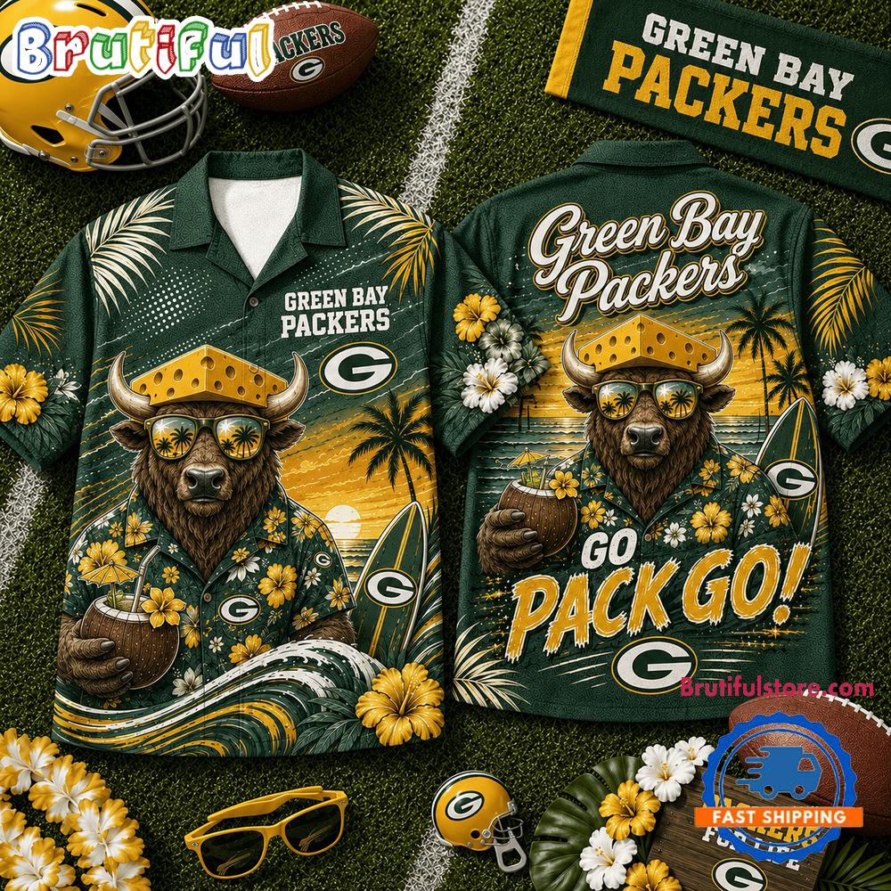 Green Bay Packers 2026 NFL Mascot Beach Vibes Summer Hawaiian Shirt