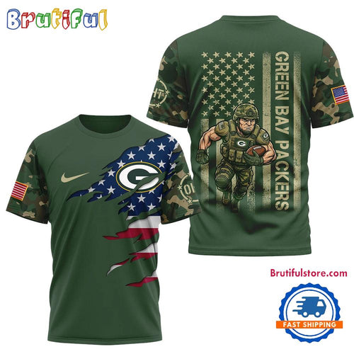 Green Bay Packers 2026 NFL Veteran Camo Mascot Football Limited 3D Shirt