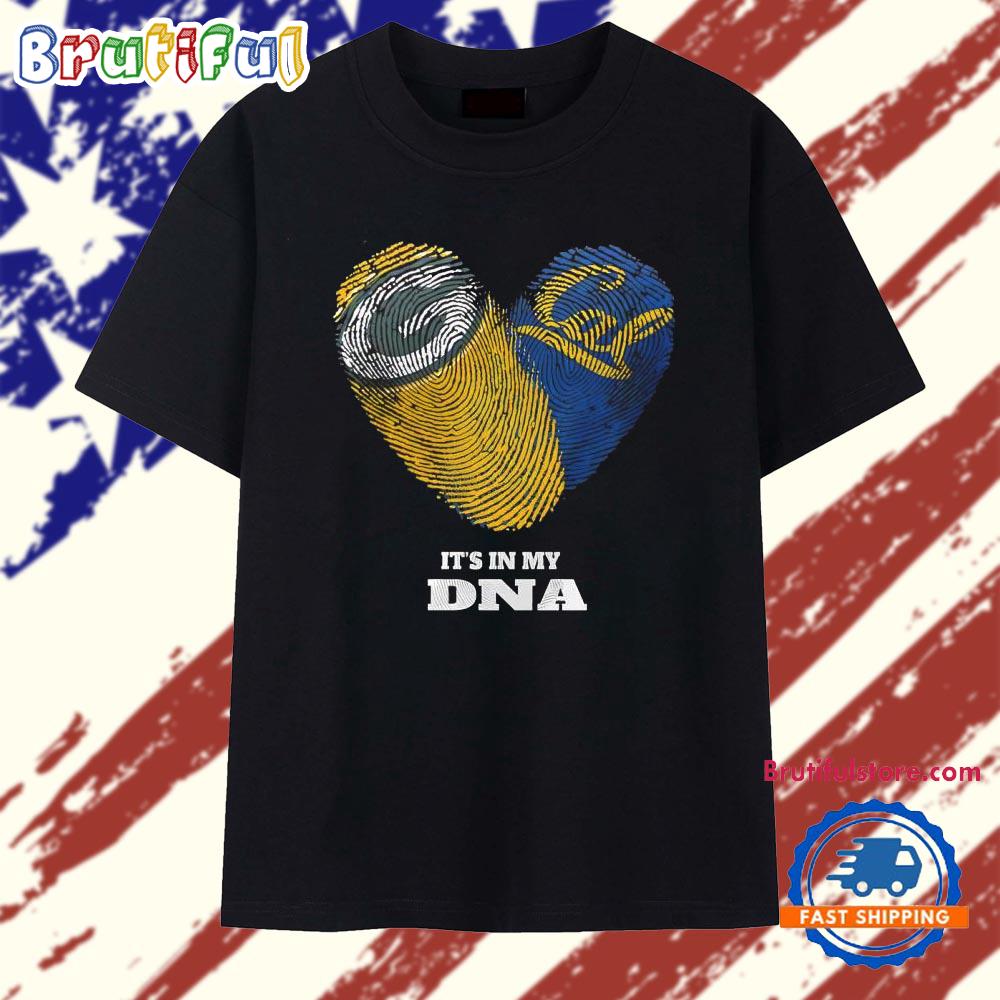 Green Bay Packers and California Golden Bears It’s in My DNA Fingerprints Heart Love Fans T Shirt