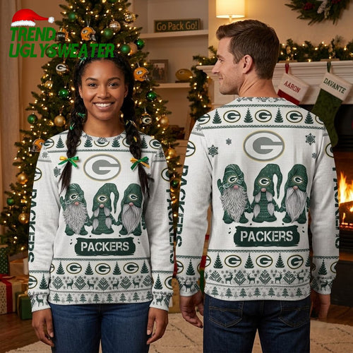 Green Bay Packers Christmas Gnome Trio Ugly Christmas Sweater