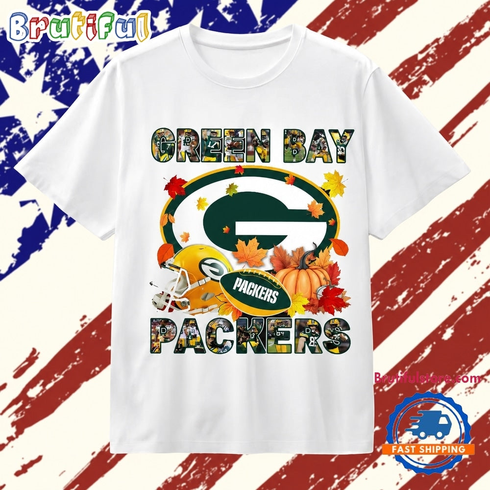 Green Bay Packers Football Autumn Fall Leaves Graphic T Shirt