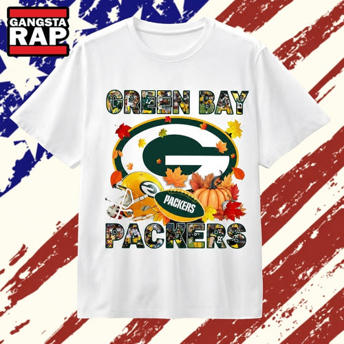 Green Bay Packers Football Autumn Fall Leaves Graphic T Shirt