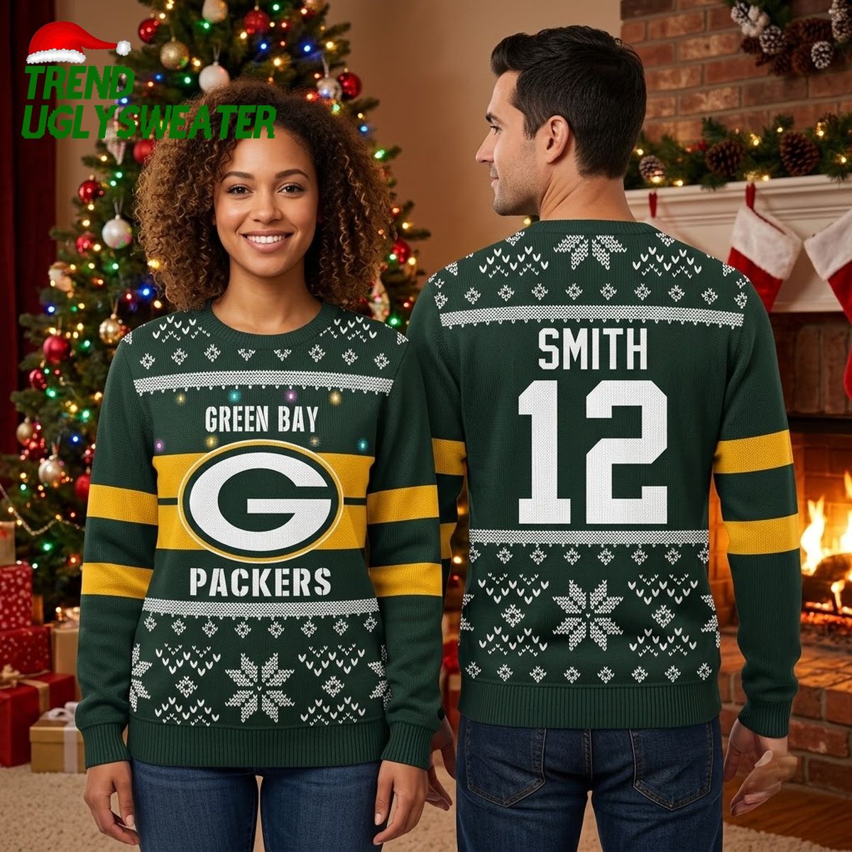 Green Bay Packers G Logo Custom Name And Number Ugly Christmas Sweater
