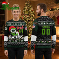 Green Bay Packers Grinch Drink Up Custom Name And Number Ugly Christmas Sweater