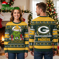 Green Bay Packers Grinch Santa Hat Green And Gold Ugly Christmas Sweater