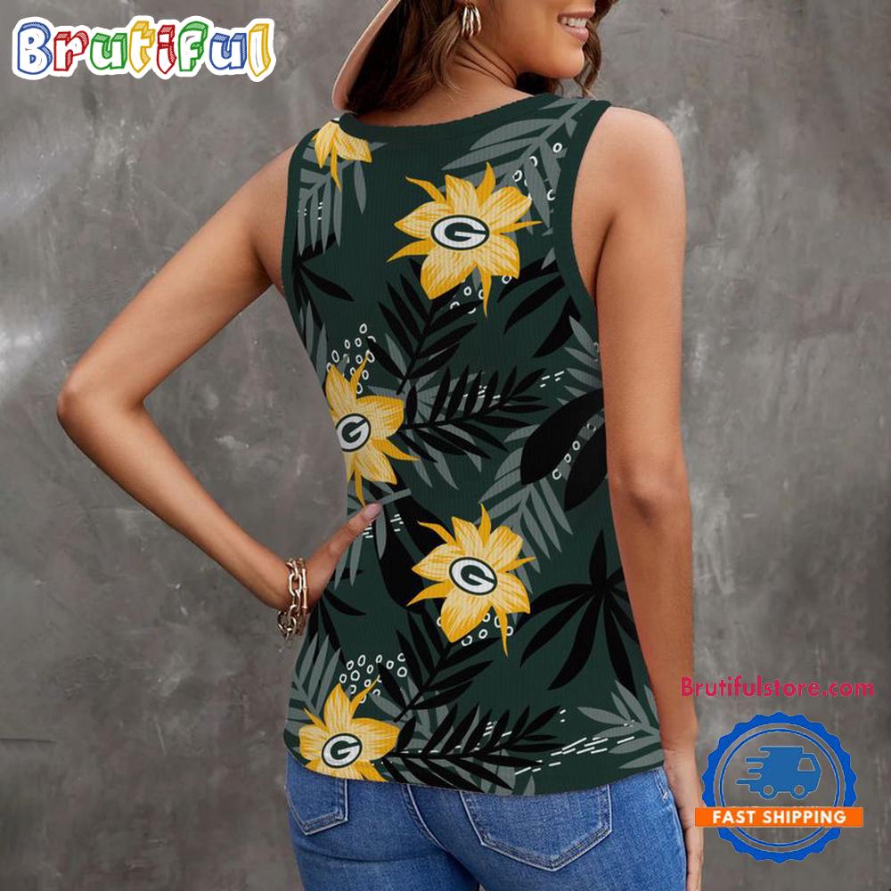 Green Bay Packers Hibiscus Pattern Women’s V-Neck Ribbed Tank Top