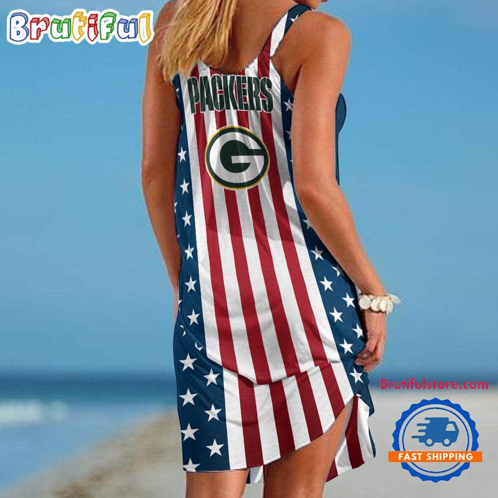 Green Bay Packers In My Veins USA In My Heart Independence Day Women’s Summer Beach Sling Dress