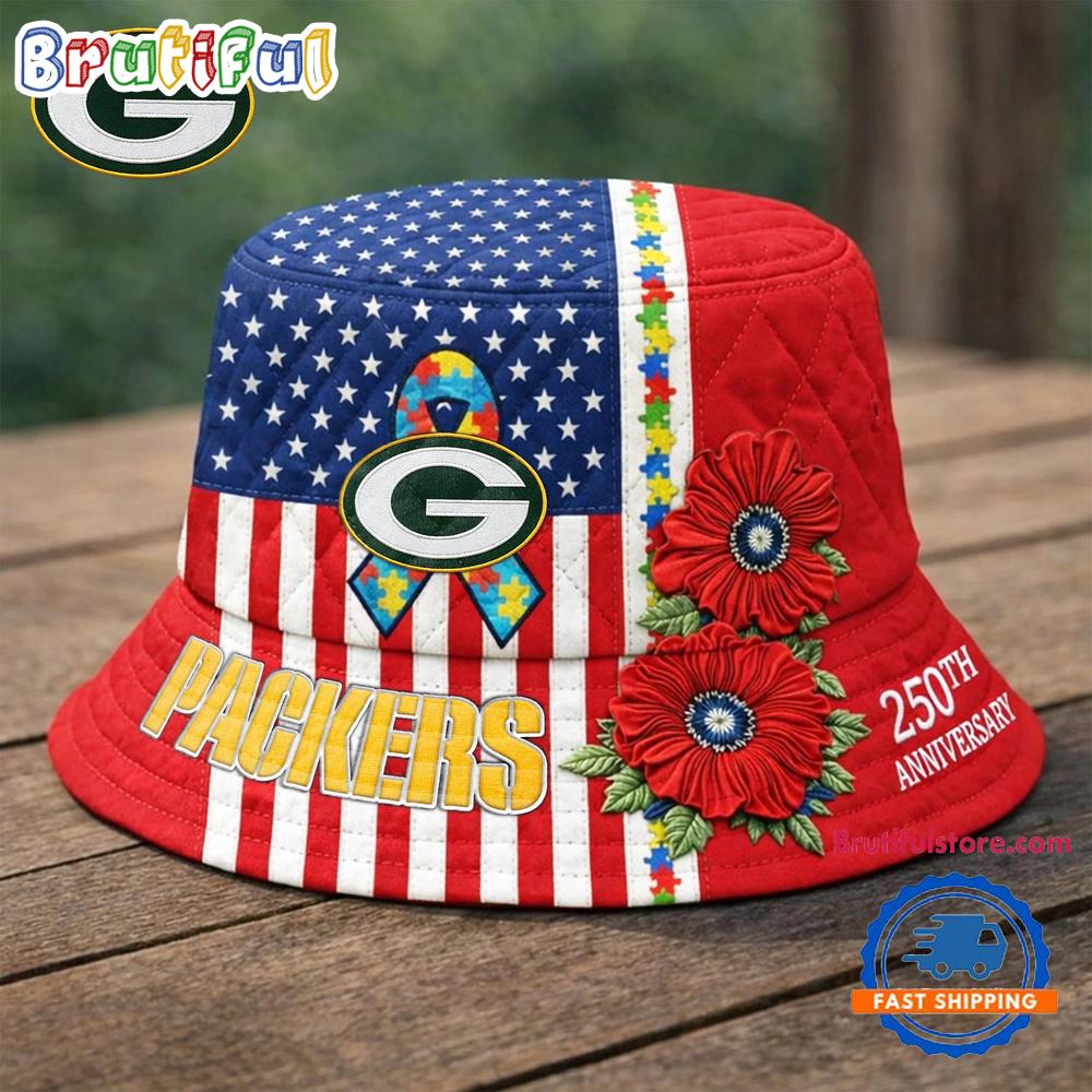 Green Bay Packers NFL Autism America 250th Anniversary Bucket Hat