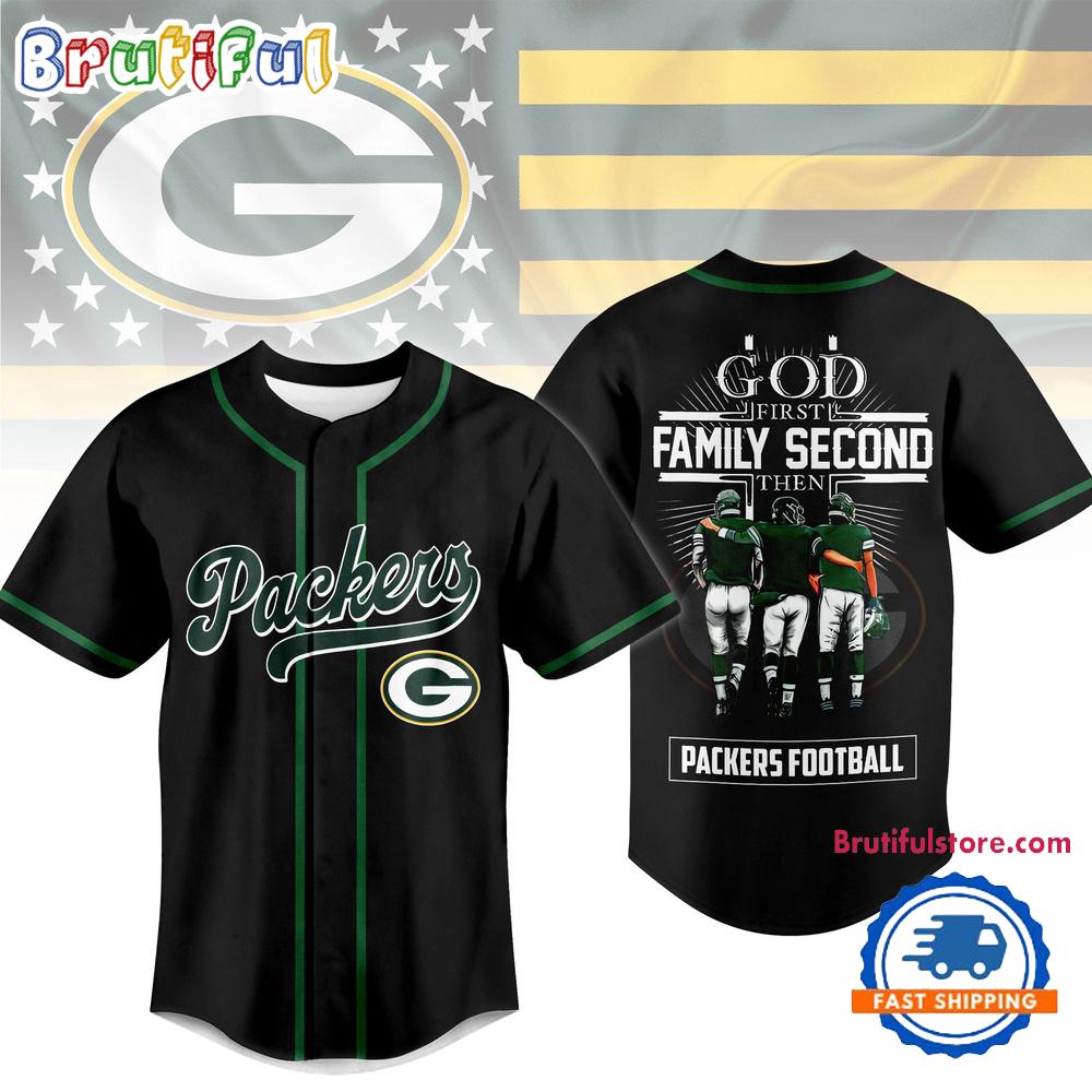 Green Bay Packers NFL God First Family Second Faith & Brotherhood Baseball Jersey