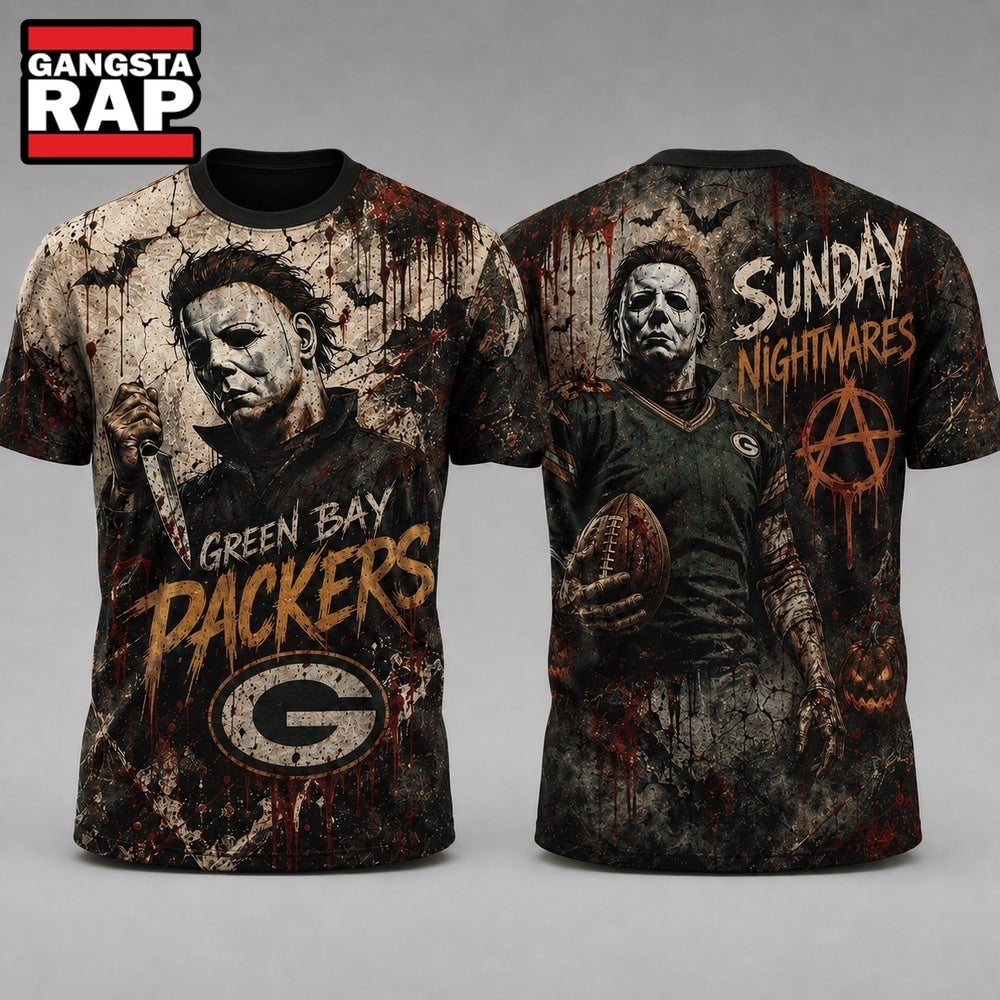 Green Bay Packers NFL Michael Myers Sunday Nightmares Horror Halloween 3D T Shirt, Football New Design Shirt