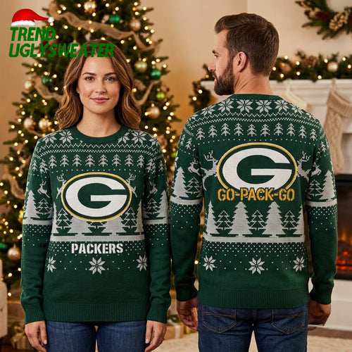 Green Bay Packers Reindeer Snowflake Logo Ugly Christmas Sweater