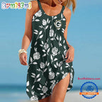 Green Bay Packers Rose Pattern Women’s Summer Beach Sling Dress