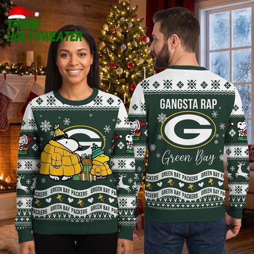 Green Bay Packers Snoopy And Woodstock Winter Coats Ugly Christmas Sweater