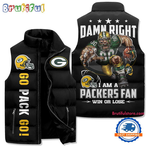 Green Bay Packers Sporty Mascot Design Sleeveless Puffer Jacket
