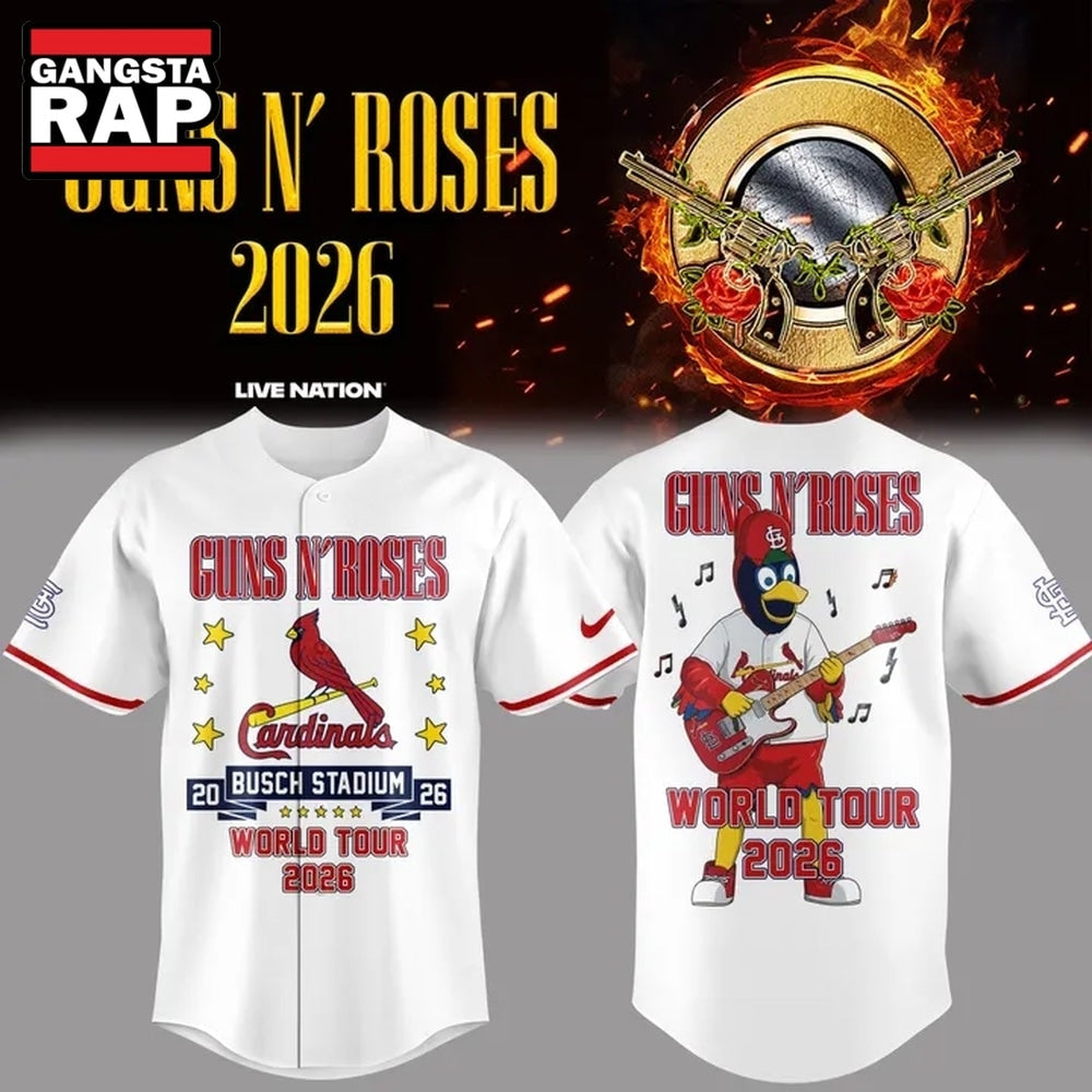 Guns N’ Roses x St. Louis Cardinals World Tour 2026 Mascot White Deisgn Baseball Jersey