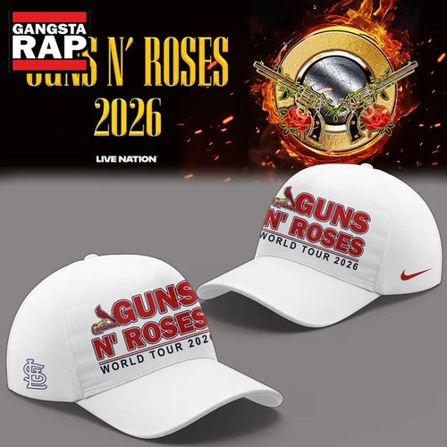 Guns N’ Roses x St. Louis Cardinals World Tour 2026 White Cap, Trendy Music Baseball Cap