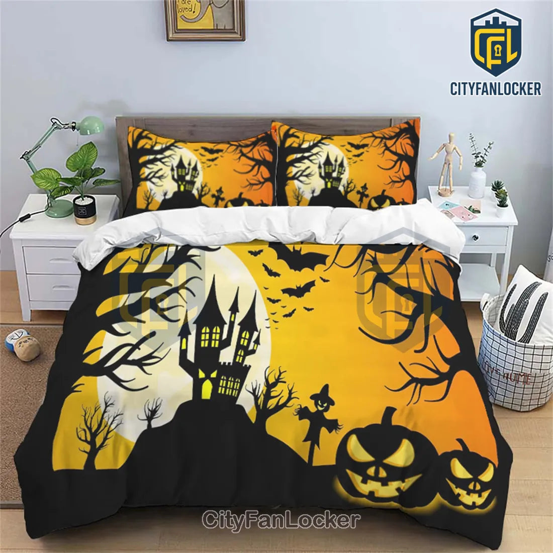 Halloween Haunted House Pumpkin Bedding Set