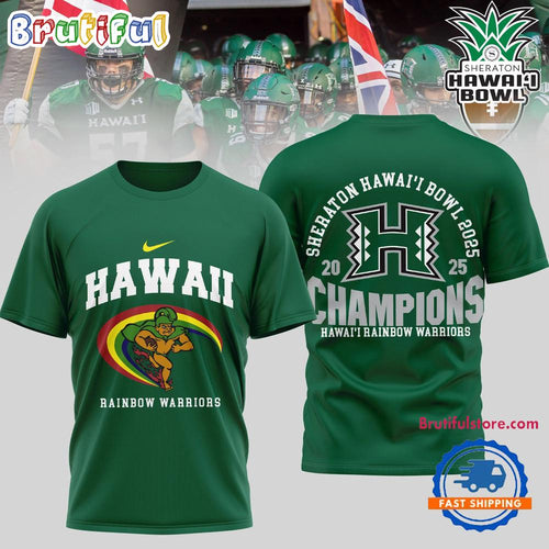 Hawaii Rainbow Warriors NCAA 2025 Hawaii Bowl Champions 3D Shirt