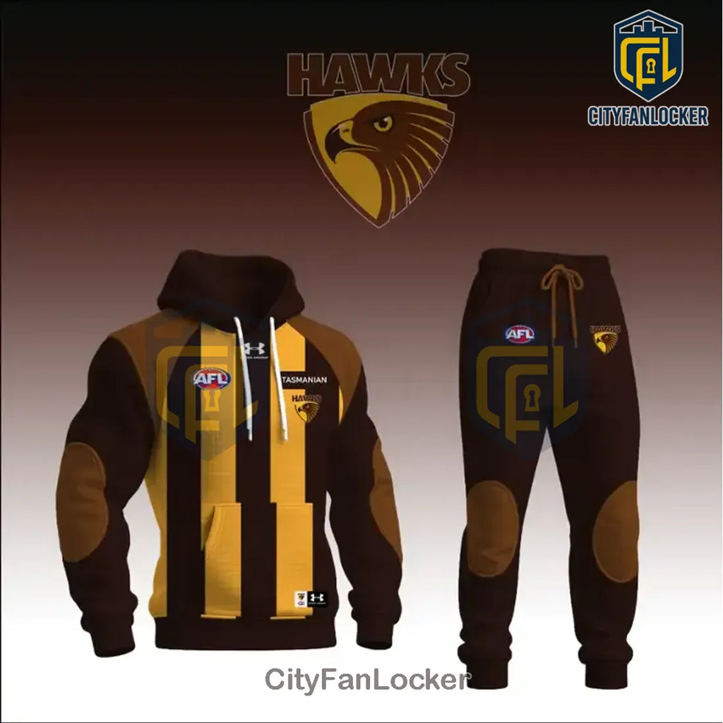 Hawthorn Hawks Brown and Gold Hoodie and Jogger Sports Set