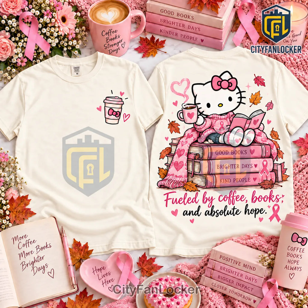 Hello Kitty Breast Cancer Coffee Books Hope Shirt