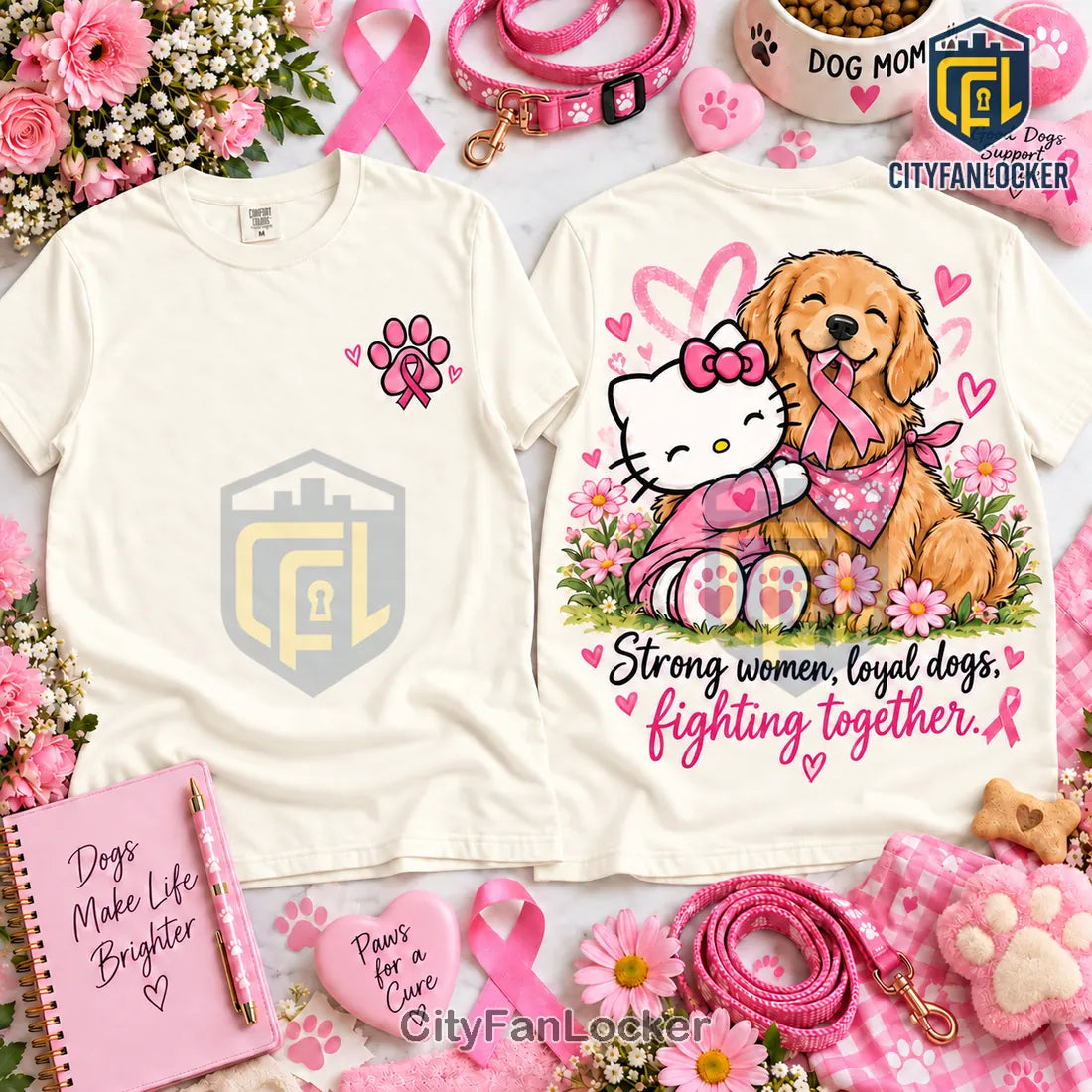 Hello Kitty Golden Retriever Pink Breast Cancer Shirt