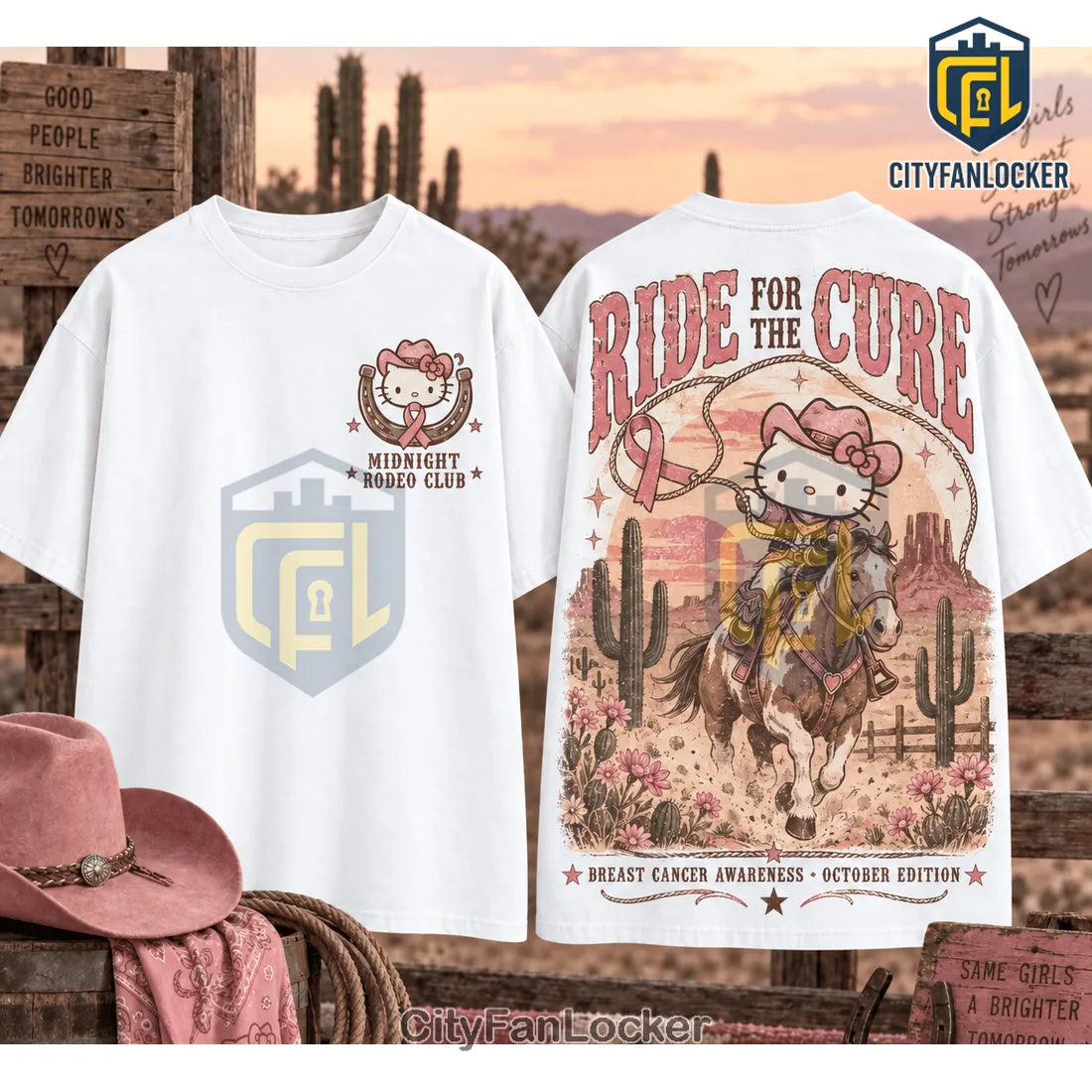 Hello Kitty Western Breast Cancer Awareness Shirt