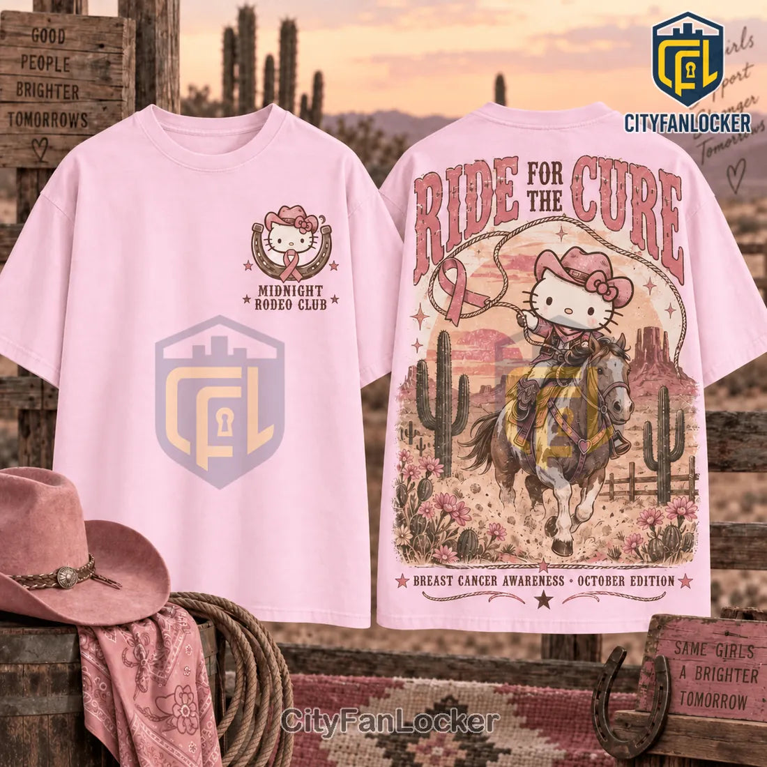 Hello Kitty Western Breast Cancer Awareness Shirt