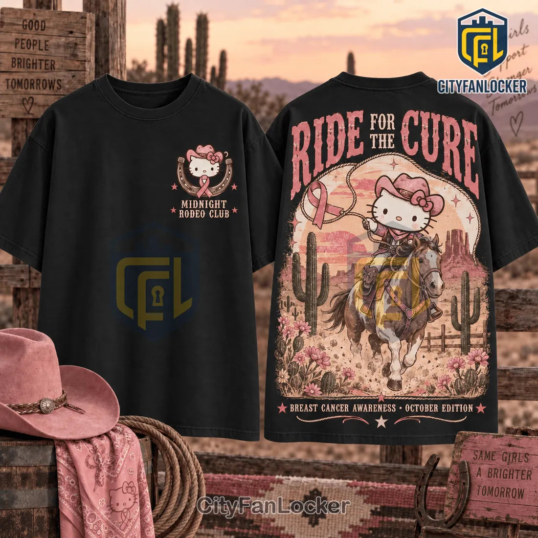 Hello Kitty Western Breast Cancer Awareness Shirt