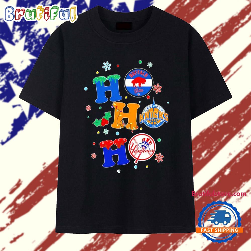 Ho Ho Ho Christmas Buffalo Bills New York Knicks New York Yankess T Shirt