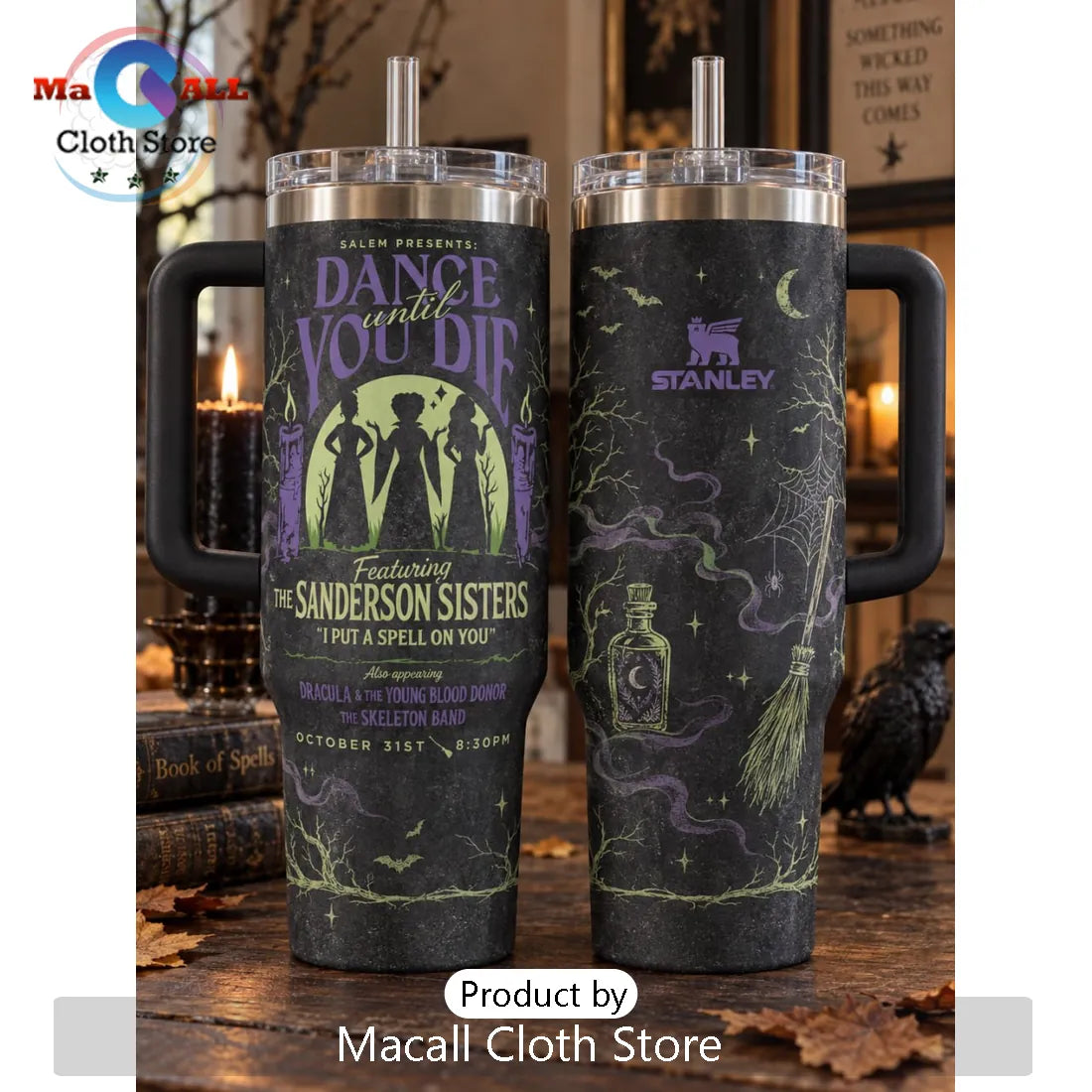 Hocus Pocus Sanderson Sisters Black Halloween 40oz Stanley Tumbler