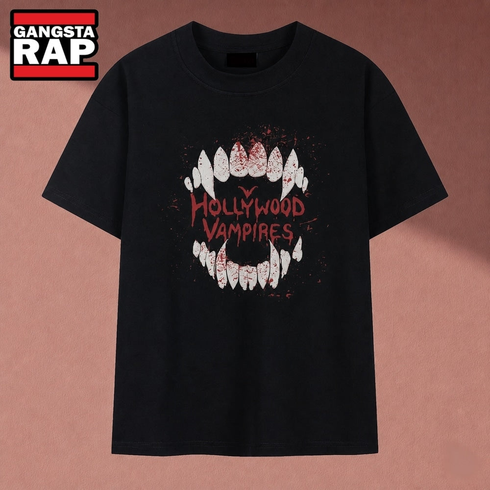 Hollywood Vampires Bloody Fangs Graphic Logo Rock T Shirt, Music 2D Shirt