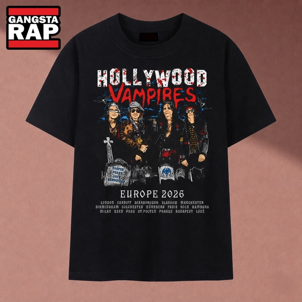 Hollywood Vampires Europe Tour 2026 Graphic Band T Shirt, Music 2D Shirt