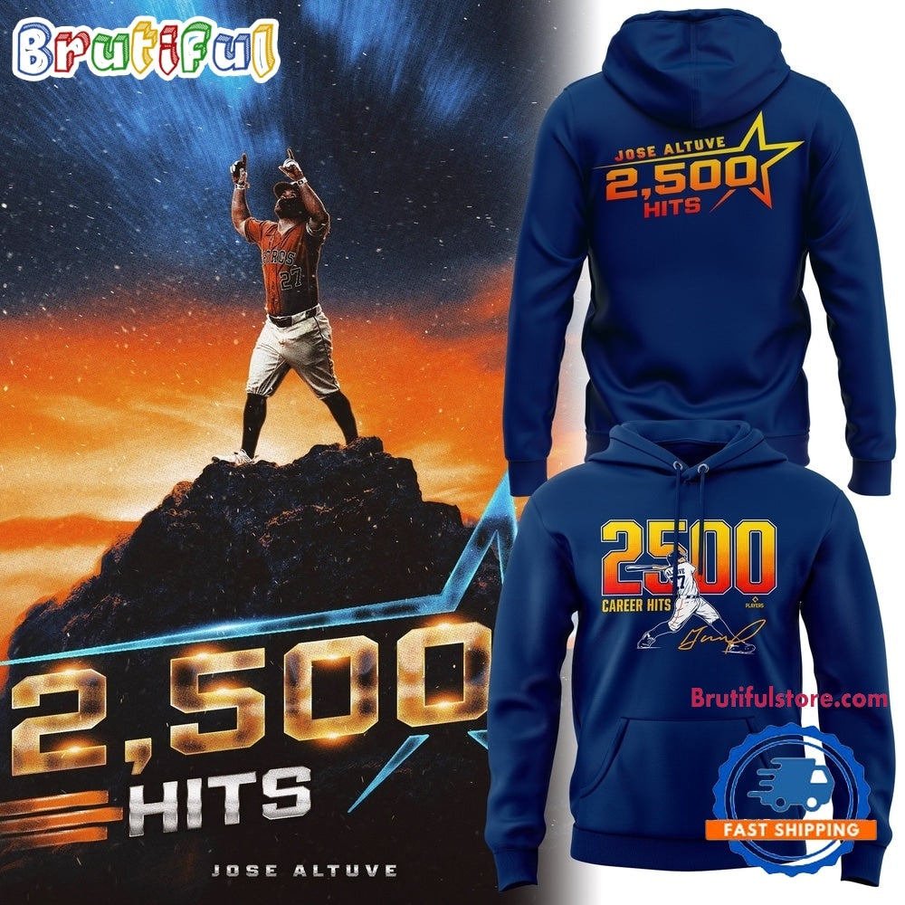 Houston Astros JOSE ALTUVE 2500 CAREER HITS Navy Hoodie T-Shirt